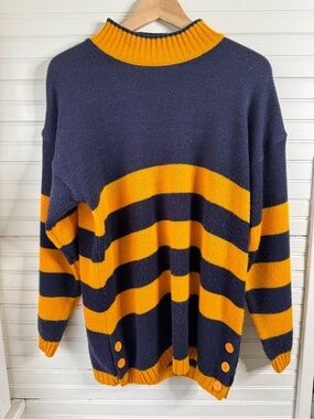 Navy and Mustard Striped Knit Sweater